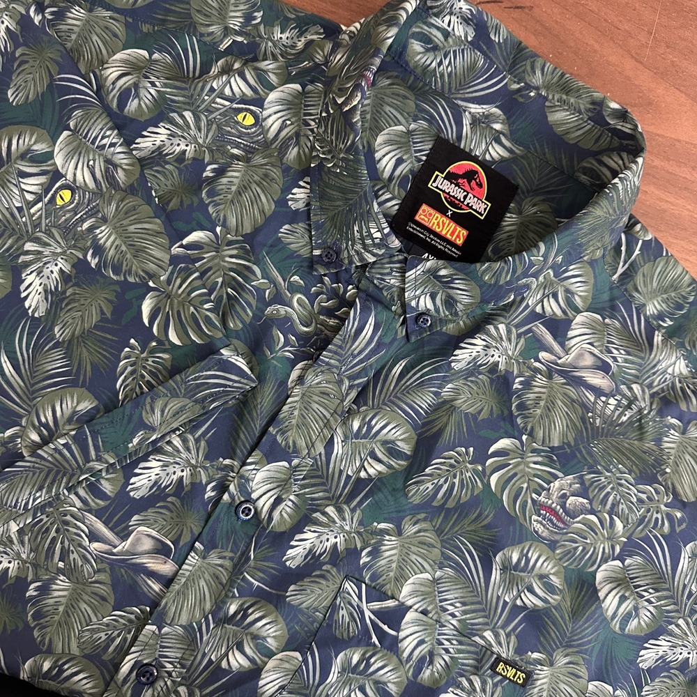 RSVLTS Jurassic Park Clever Girl Shirt Green Jungle Leaves Button Down Mens 4XL